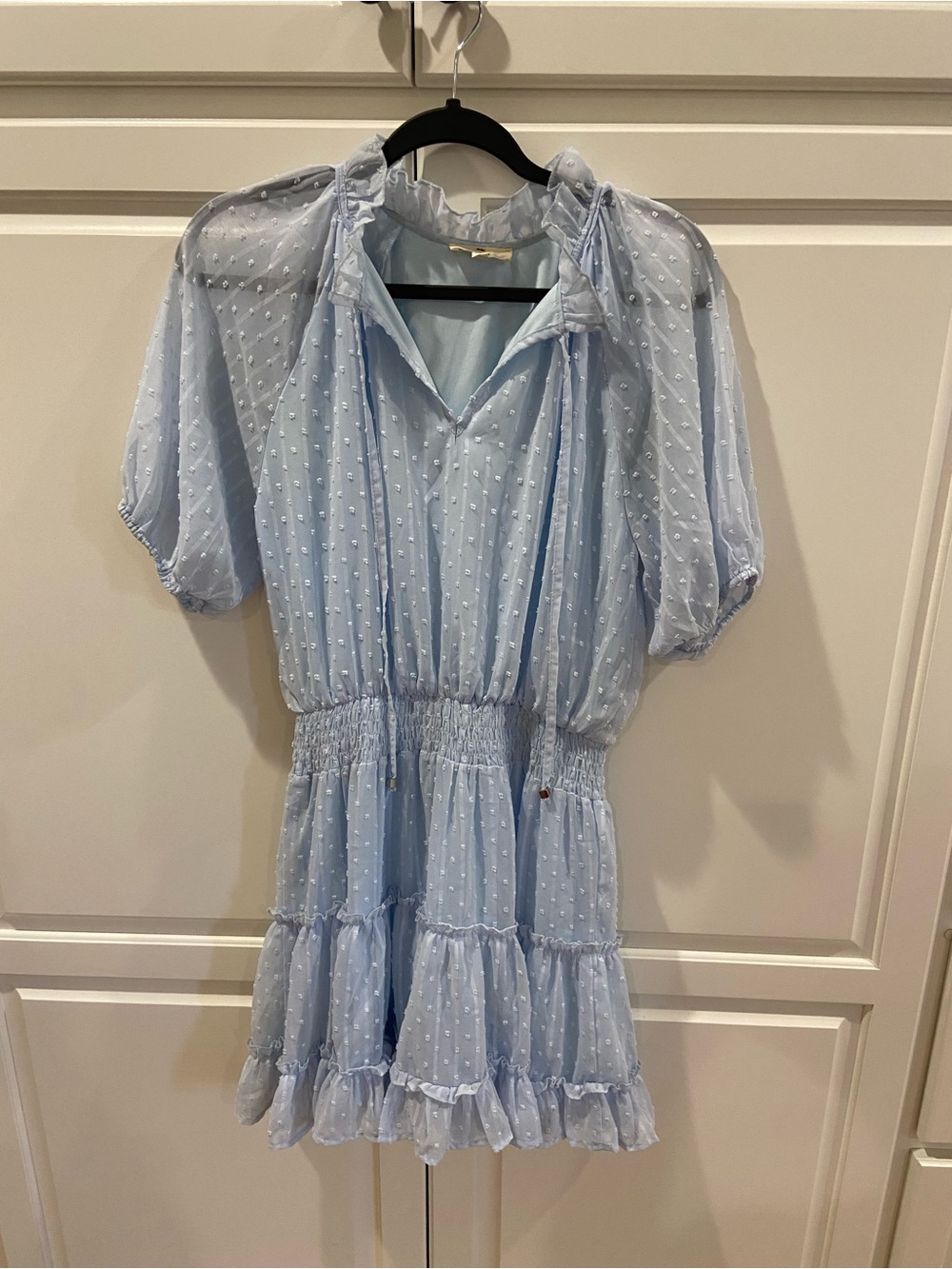 entro Light Blue Swiss Dot Ruffle Dress